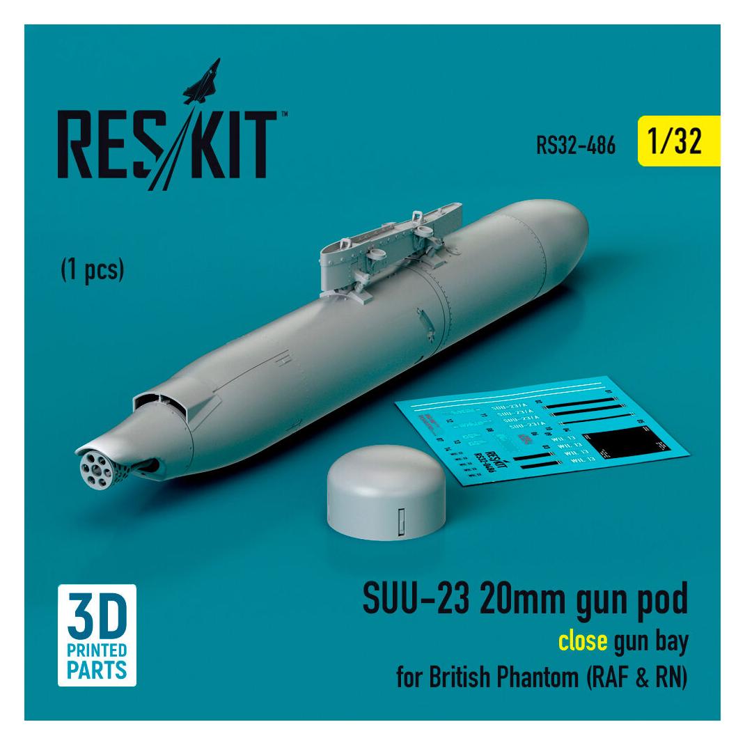 ResKit SUU-23 20mm gun pod (close gun bay) for British Phantom (RAF & RN) (1 pcs) (3D Printed) (RS32-0486)