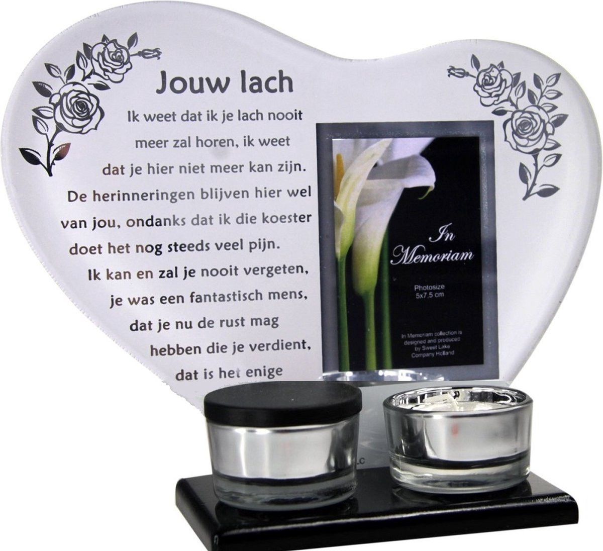 In Memoriam Waxinehouder met Urn en Gedicht Jouw Lach - Glas Hart