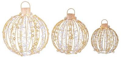 Costway 3 Pack Christmas LED Light Balls with Cable Ties and 6 Stakes-Golden