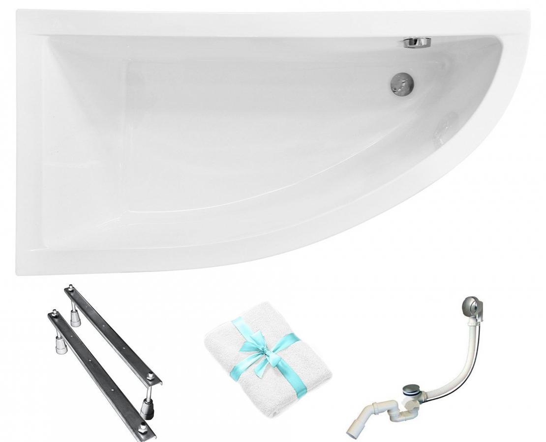 Aqua For You | Besco Asymmetrische Badewanne - Eckbadewanne - 150x70 Cm - Antibakterielle Beschichtung - Mit Siphon Und Füßen - Acryl