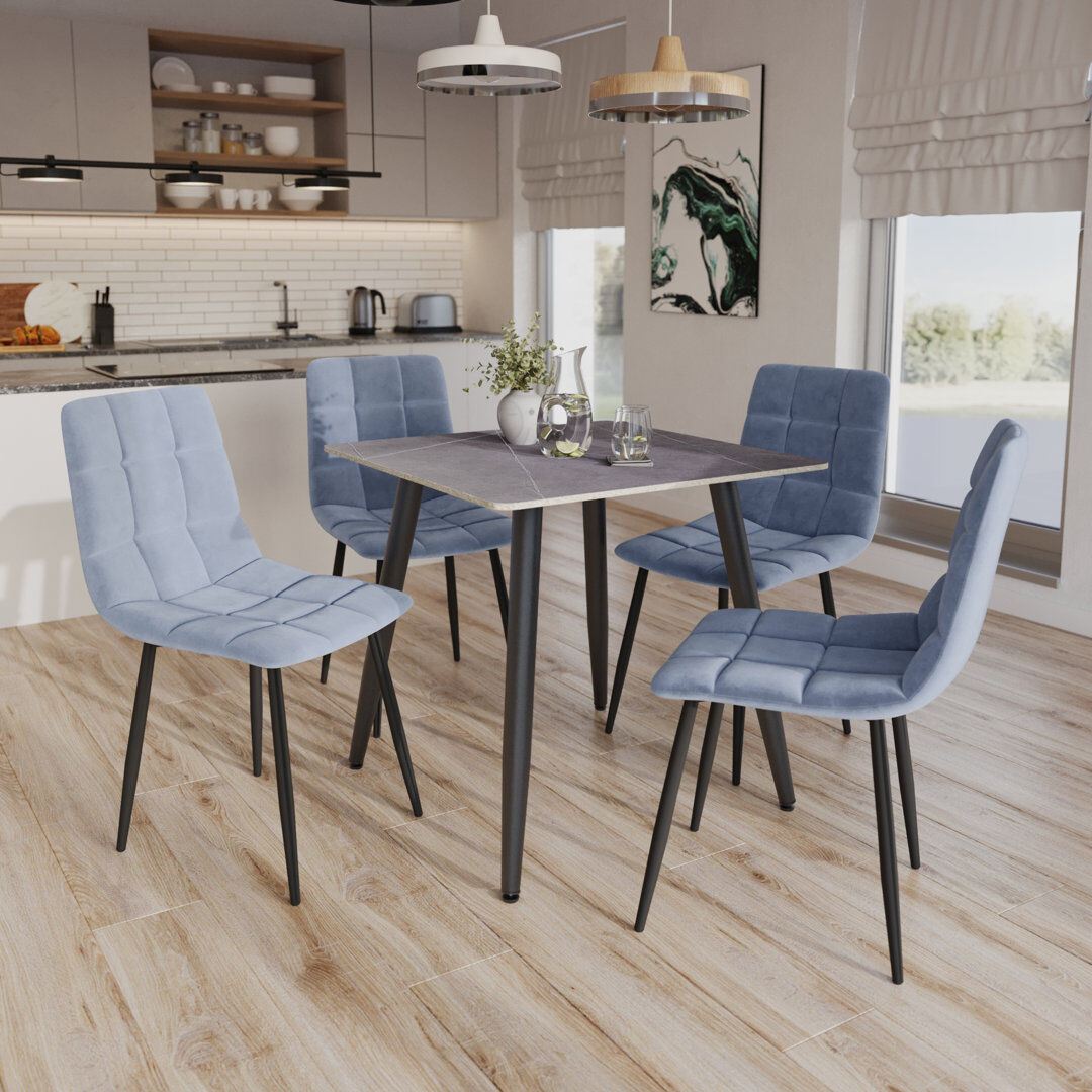 George Oliver Curtice 4 -Person Ceramic Dining Set Grey/Blue 4