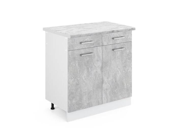 Vicco Küchenunterschrank R-Line, Beton, 80 cm 2 Schubladen · Arbeitsplatte Marmor · Höhenverst. Füße · 2 Türen · Leichter Zugriff