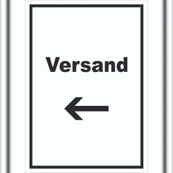 HB-Druck Versand Schild mit Text und Richtungspfeil links Lieferung shipping hochkant A6 (105x148mm)