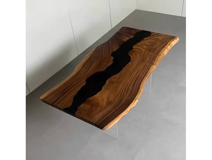 Xlmoebel Esstisch Schwarzer Epoxidharz-Tisch aus echtem Holz mit Wasser-Design (1-St., Esstisch), Hergestellt in Europa