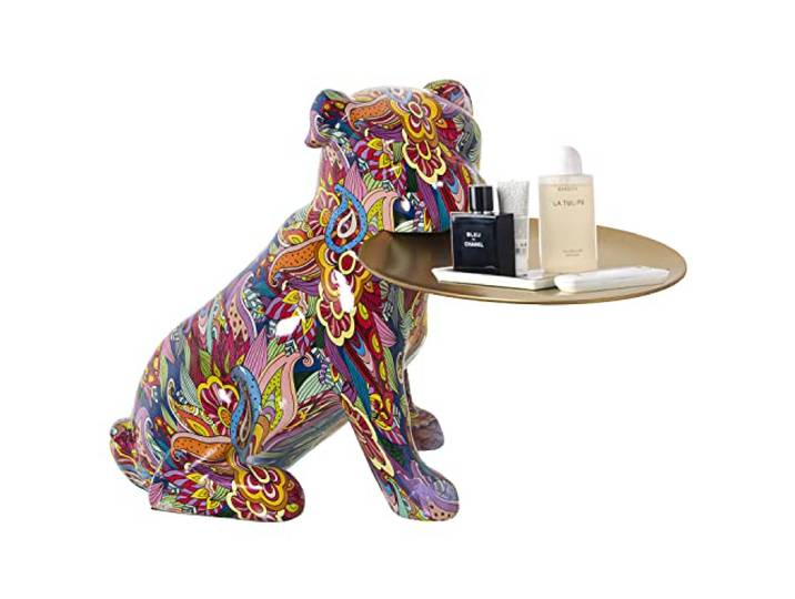 DRW Figur eines sitzenden Hundes mit Harzschale mit Grafiti und Mehreren Farben, 35 x 32 x 29, Tablett 20 cm, Mehrfarbig, estandar