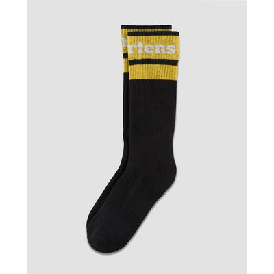 Socken DR. MARTENS "Athletic Logo Organic Cotton Blend Socken", Herren, Gr. 42-48, schwarz (schwarz, ocker), Baumwolle, Elasthan, Polyamid, Polyester, normal, Socken Socken, mit vertärktem Fersen- und Zehenbereich, druckfreier Bund