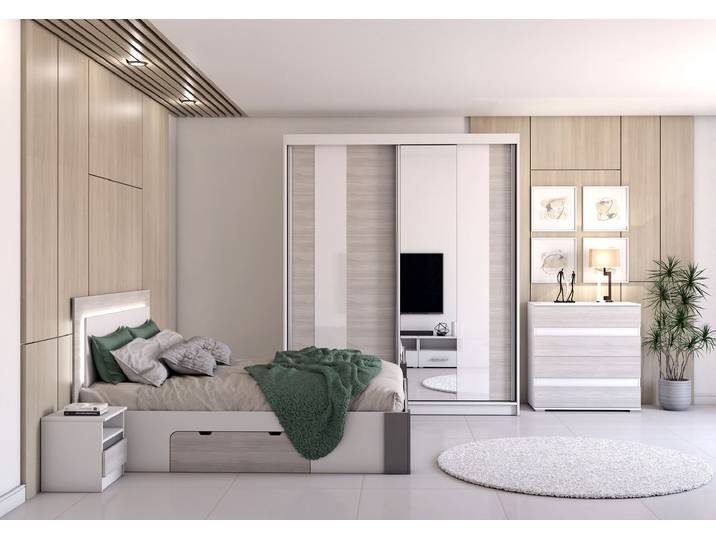 Schlafzimmer Komplett – Set HELIOS 203 (5-teilig) Weiß Kathult + Weiß