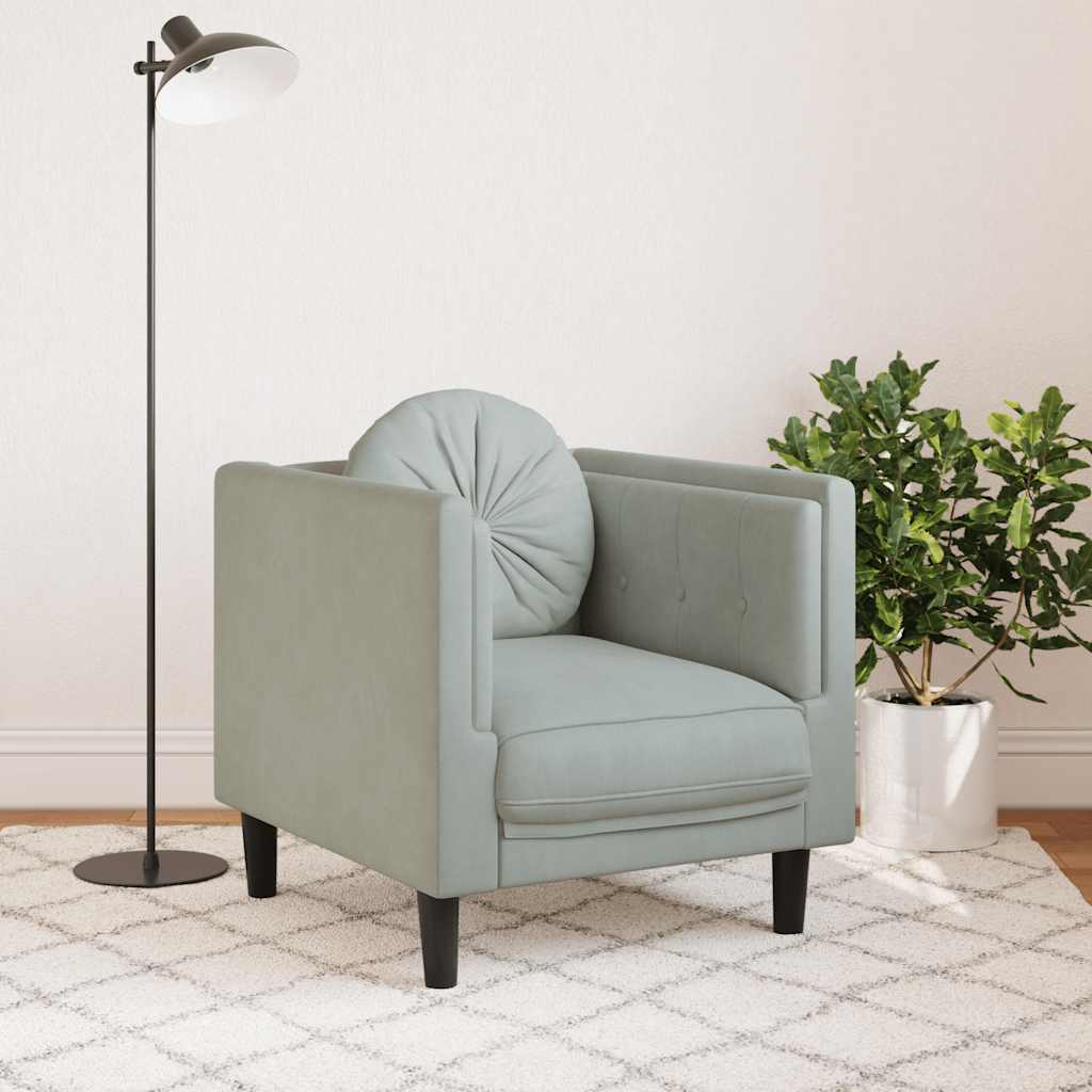 vidaXL Fauteuil avec coussin gris clair Velours