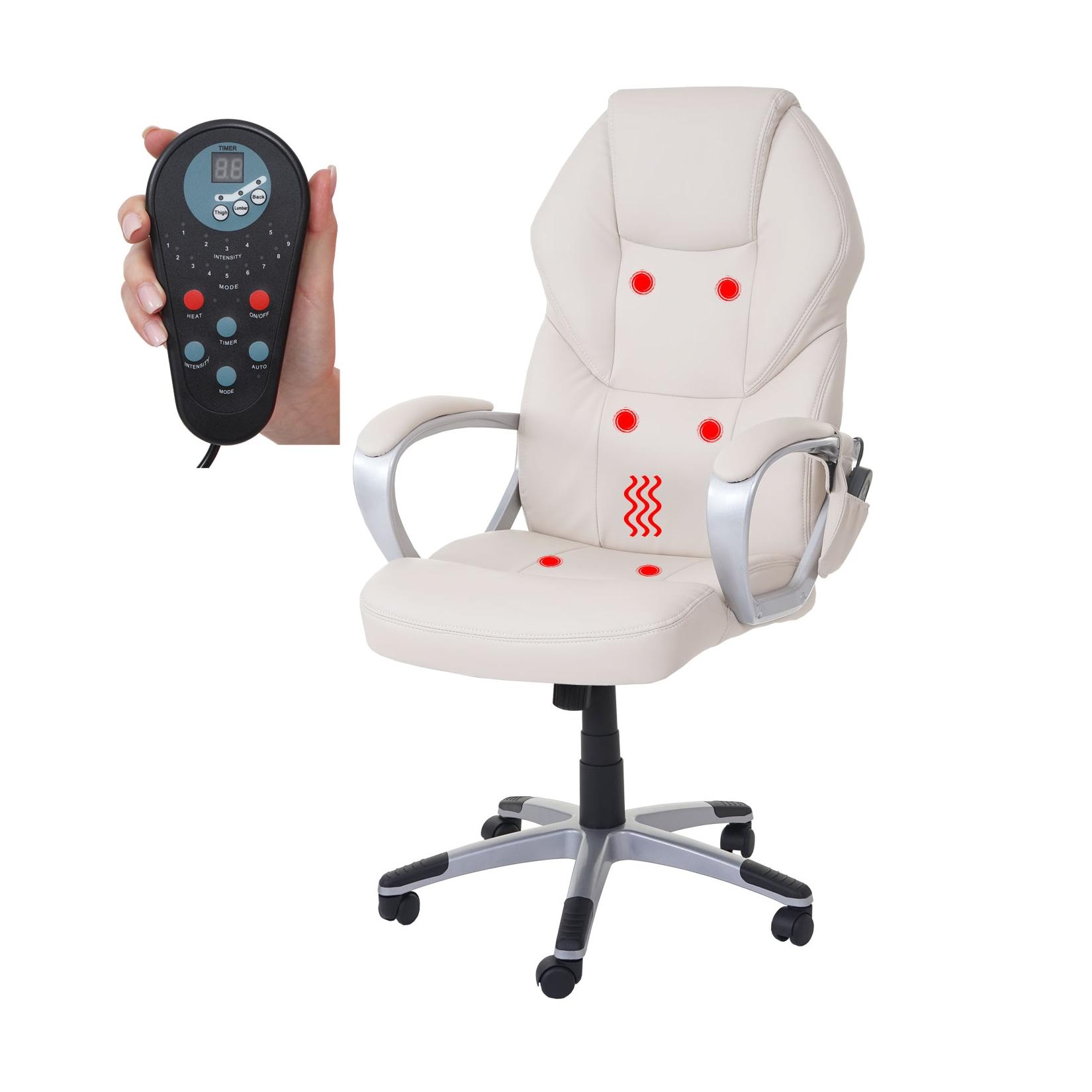 Massage-Bürostuhl MCW-A69, Drehstuhl Chefsessel, Heizfunktion Massagefunktion Kunstleder ~ creme