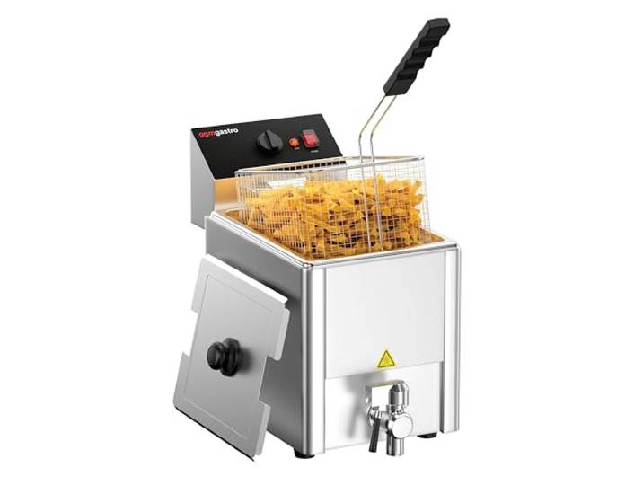 GGM Gastro Elektro Fritteuse 8 L 3,25 kW mit Ablasshahn Professionelle Edelstahl-Bauweise, leichte Reinigung, integriertes Ablassventil, für den Dauereinsatz, sofort einsatzbereit