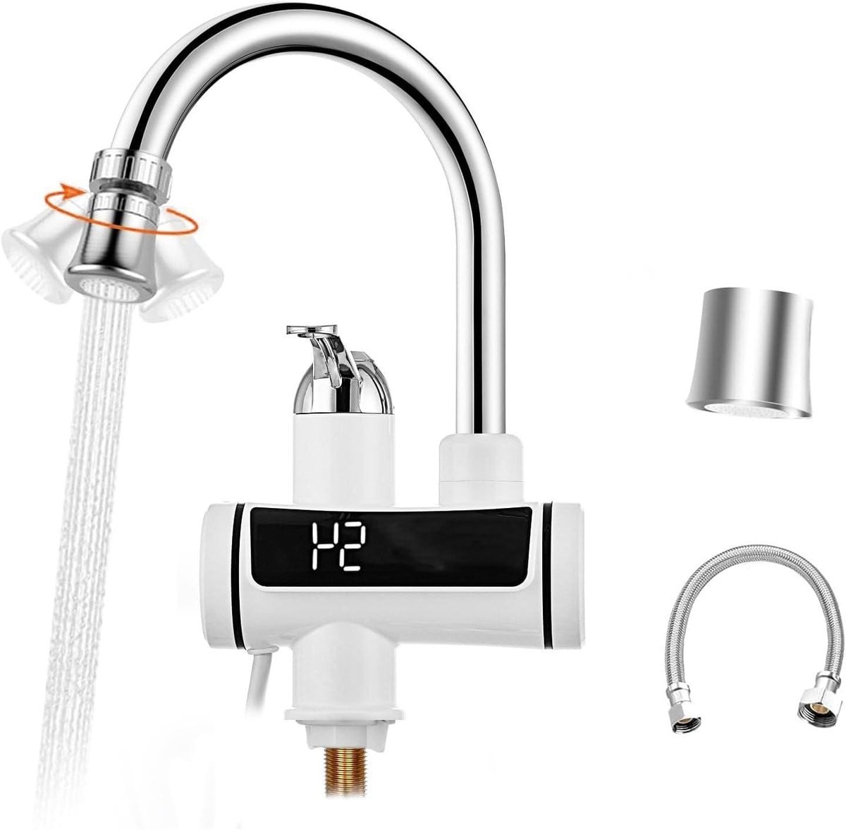 Elektrische Kraan Doorstroomverwarmer voor Direct Warm Water in Zwart Chroom met 3 kW Vermogen