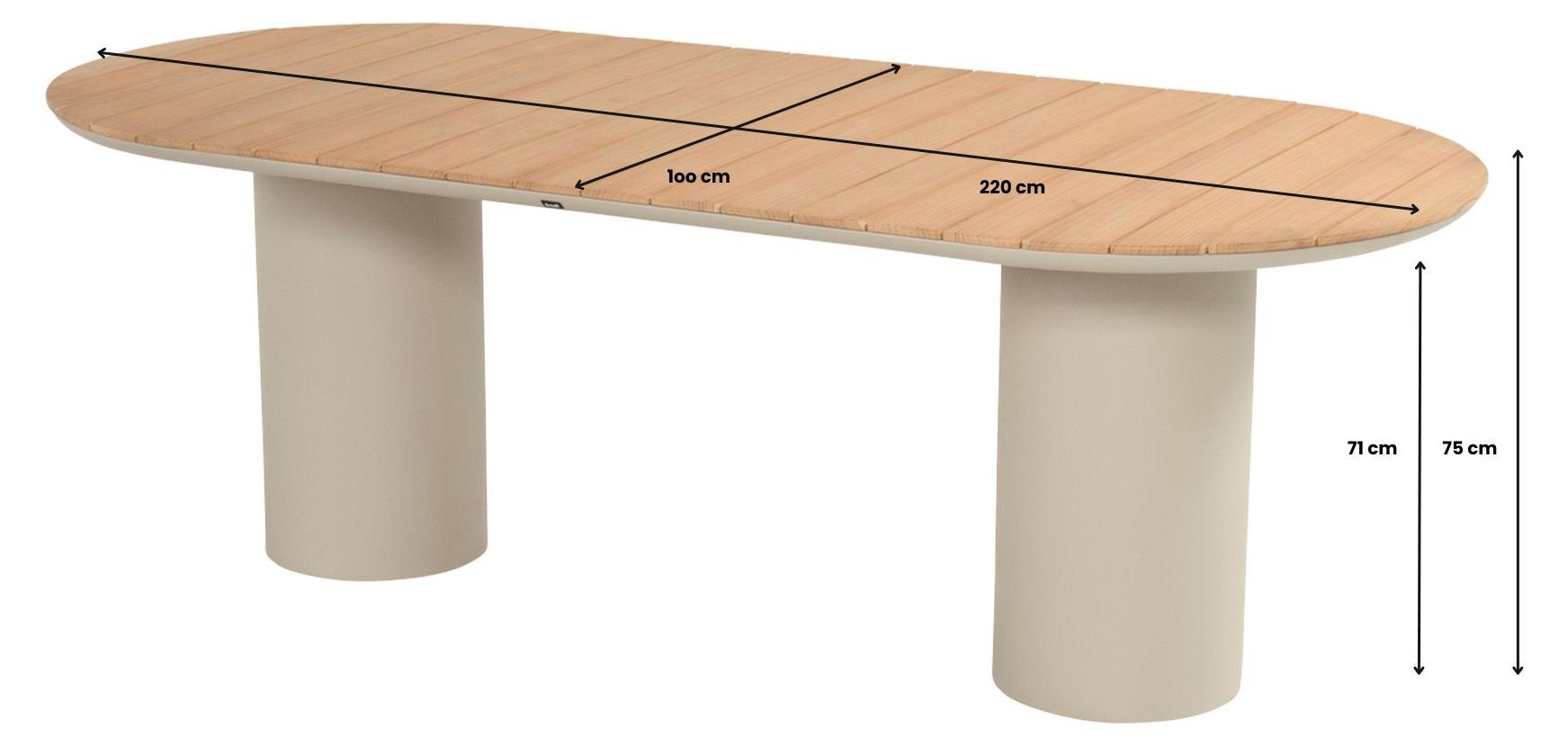 Gartentisch Valencia | 220x100cm | Sand | Aluminium und Teakholz | Hartman