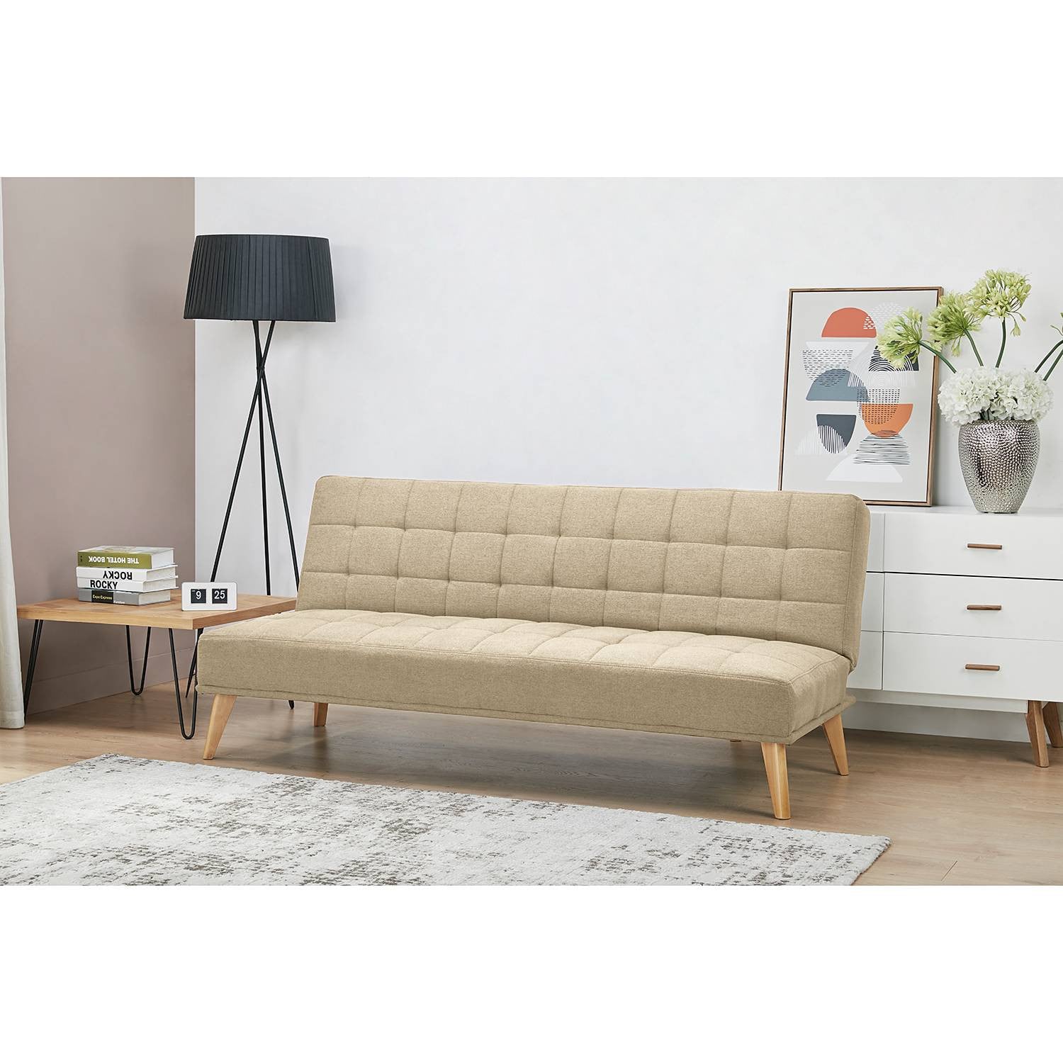 home24 Slaapbank Caribe Blix beige/beige vilt B: 180 cm, D: 81 cm, H: 86 cm Scandi design