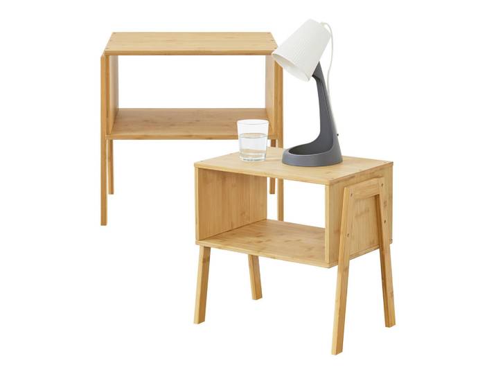 [en.casa] Nachttischset Vinderup, Beige, Naturmaterialien, 44x42x29 cm, Schlafzimmer, Nachttische