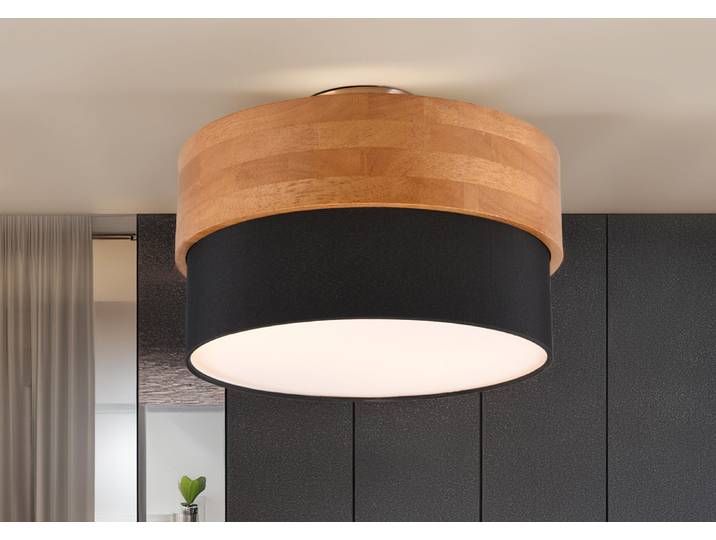 Deckenleuchte Holz & Stoffschirm Schwarz Ø 30cm