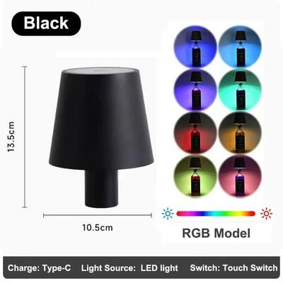 Uplift Essentials Wireless LED Wine Bottle Table Lamp Rechargeable Touch Control Light For Restaurants, Bars & Outdoor Dining a black rgb