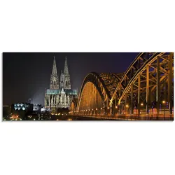 Glasbild ARTLAND "Kölner Dom mit Brücke", schwarz (farbe bild(er): schwarz), B:125cm H:50cm, Bilder, in verschiedenen Größen