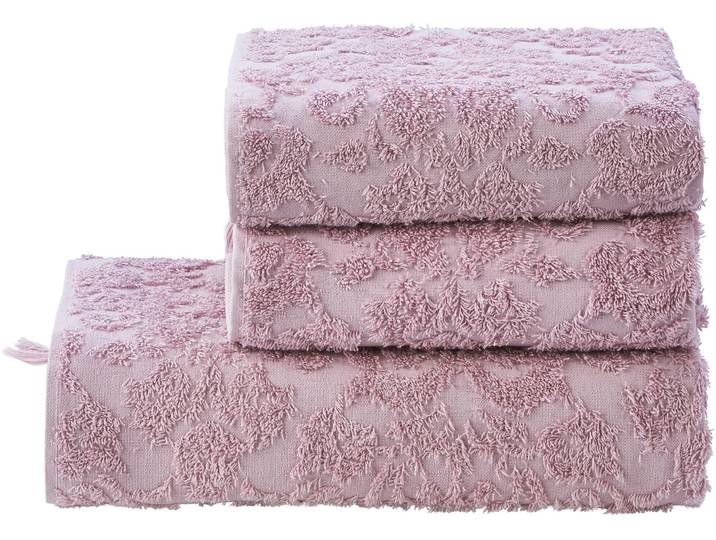 Handtuch Set DONE. Provence Ornaments , rosa (altrosa), 3 Stk., Walkfrottier, Walkfrottier, Obermaterial: 100% Baumwolle, Handtücher, Handtuch Set, Uni-Farben, Ornamente, mit Fransen