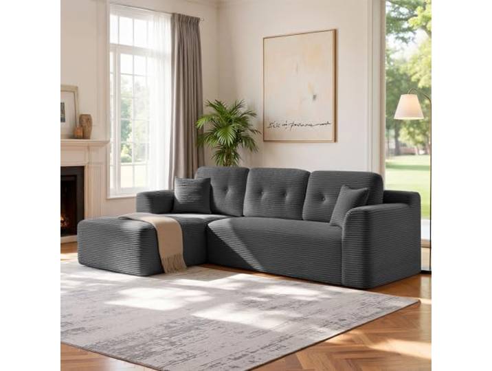 VASAGLE Ecksofa, Keine Montage erforderlich, modulares Sofa, 244 cm breit Schlafsofa, vakuumverpackt, mit großer Chaiselongue links, für Wohnzimmer, schiefergrau, LCS183GN01