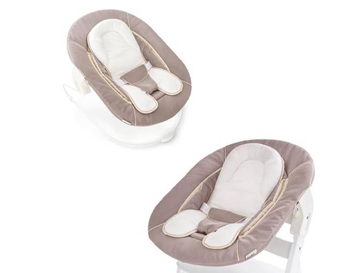 hauck Babywippe & Hochstuhlaufsatz, Alpha Bouncer 2in1 Beige Für Alpha+ & Beta+ hauck Hochstuhl, Neugeborenaufsatz ab Geburt bis 9 kg mit Sitzverkleinerer & 3-Punkt-Hüftgurt