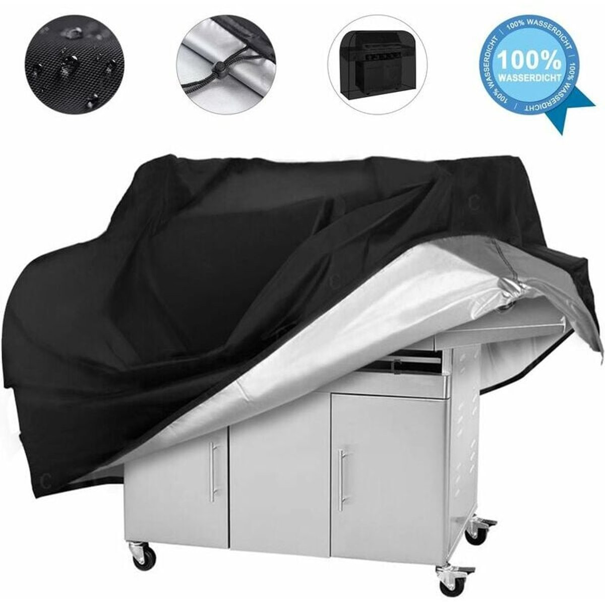 Barbecue Beschermhoes - Waterdicht en UV-bestendig BBQ Afdekzeil - Zwart - 420D Oxford Stof - B/D/H: 145 x 61 x 117 cm