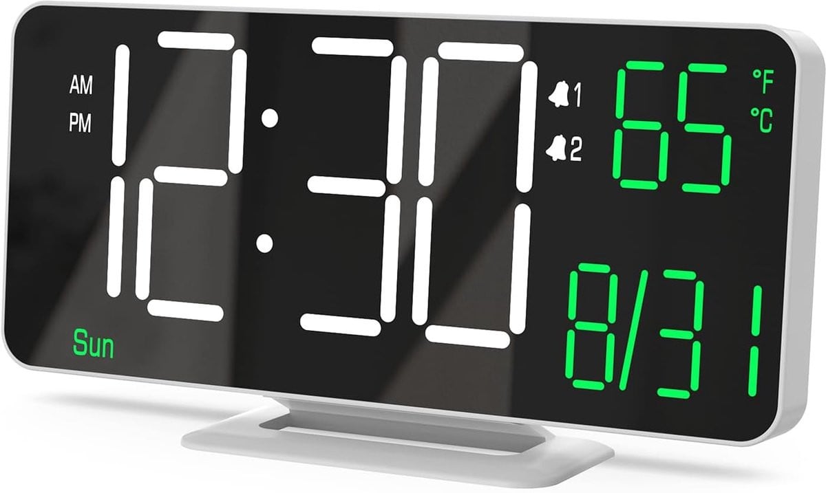 SnelShoppen Digitale Wekkerradio 6.7 Inch LED - Dimbare Alarmklok met Dubbele Alarmfunctie en Temperatuurweergave