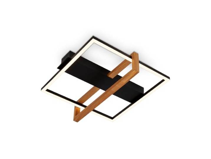 BRILONER - Plafonnier LED Frame\, plafonnier LED blanc chaud\, lampe 12W avec cadre en bois\, lampe de salon\, lampe de chambre\, 350x330x110 mm (LxlxH)\, bois-noir