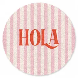 FUSSMATTE Hola - Zitat - Streifen - Pastell - Rosa - Rot - Weiß Schmutzfangmatte 120x120 cm
