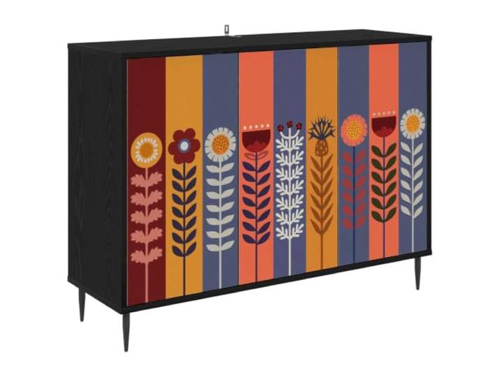 XHNIFBN Sideboard Essen Kommode 3 Türen Schwarz Eichen-Optik 102x33x76cm Großzügige Anrichte für Wohnzimmer und Esszimmer mit elegantem Muster und erhöhten Füßen für optimale Raumnutzung.