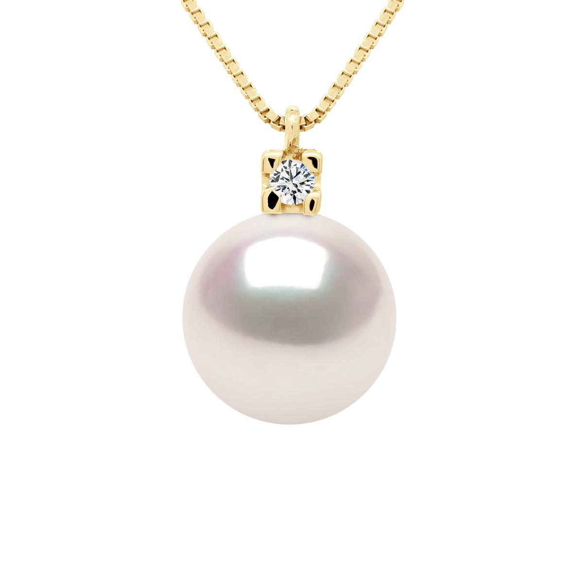 Halsketting Sieraden Diamanten 0,03 Ct - Echte GeCultiveerde Parel Akoya Japanse Gecertificeerd Rond 8-9 mm