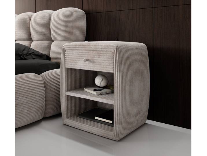 Designer Nachttisch Lilly mit USB Anschluss in Cord - Hellgrau - Luxusbetten24