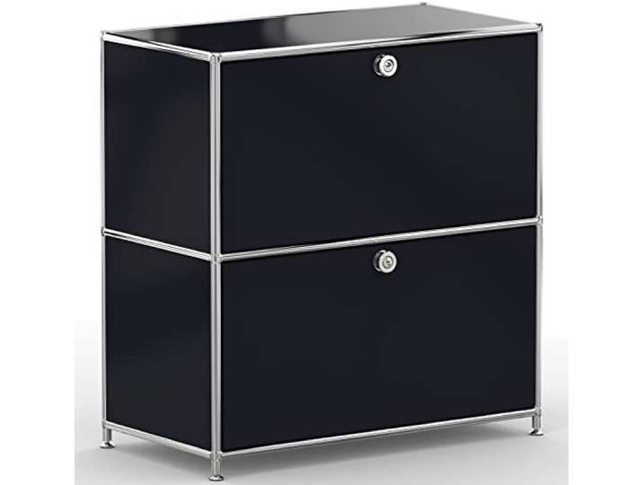 SYSTEM8X Sideboard 02001 Graphitschwarz 77x40x80cm - Modernes Chrom Design mit 2 Klappen, Stellfüße - Für Wohnzimmer, Büro, Praxis