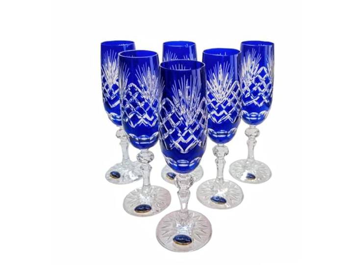 MaRika Kobaltblaue Kristall Champagnergläser Set – 150 ml, handgefertigt – 6er Set, stilvolle Ergänzung für elegante Feiern und festliche Anlässe