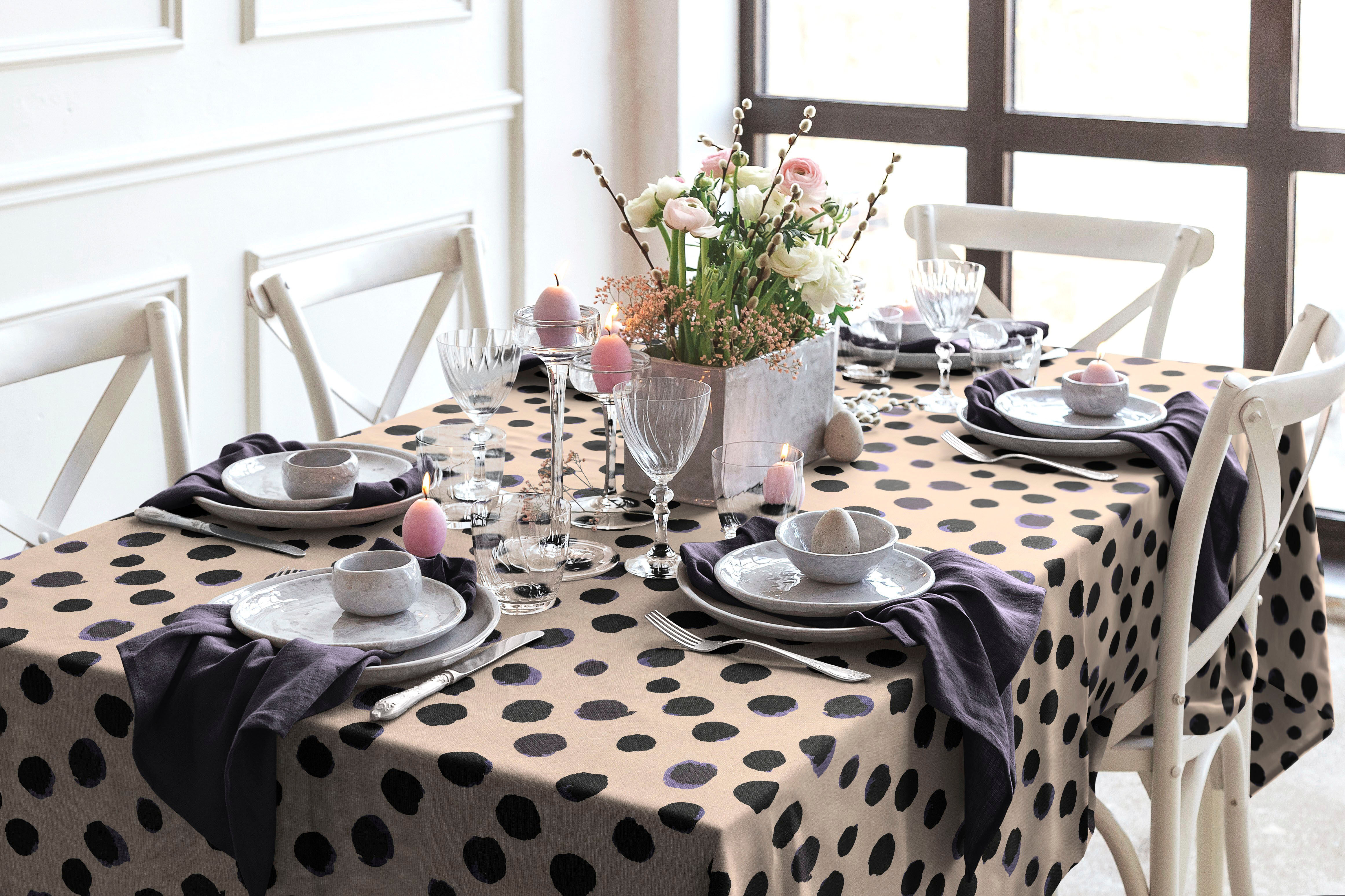 Tischdecke ADAM "Dots", lila, B:120cm L:120cm, Bio-Baumwolle, Leinen, Tischdecken, Tischdecke, aus Leinen und Bio-Baumwolle