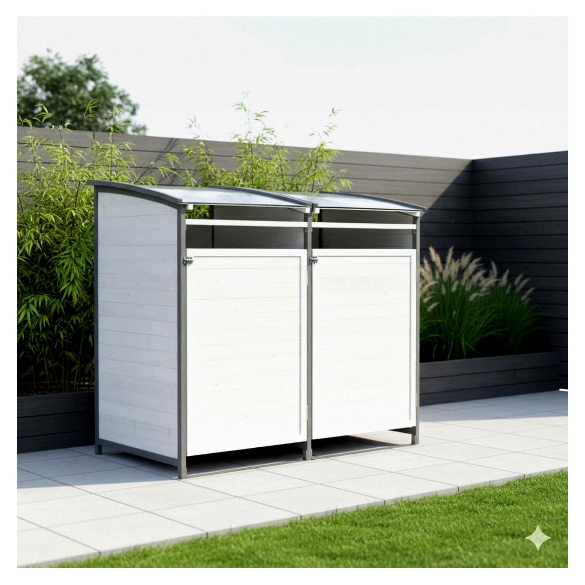 Mülltonnenbox 240 L aus Holz in Anthrazit/Weiß - stabile Verkleidung mit Rückwand für 1 Tonne - wetterfeste Box 140 × 85 × 127 cm für Garten & Einfahrt