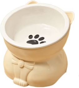 Inspire Curations TiltEase Ceramic Pet Bowl Non Slip Slanted Feeding Bowl For Cats & Small Dogs beige