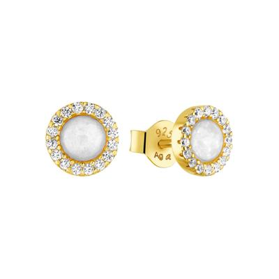 Paar Ohrstecker AMOR "Golden Opal", gold (gelbgoldfarben, weiß, kristallweiß, weiß, kristallweiß), Ohrringe, Damen, 6,5mm, Silber 925 (Sterlingsilber), mit Opal, Zirkonia (synth.)