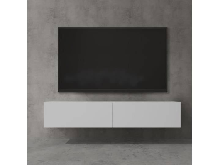 Sogood Meuble TV Bas 160 cm Armoire TV Blanc Mat Table de Télévision Salon avec 2 Portes Meuble TV Suspendu MBTV02
