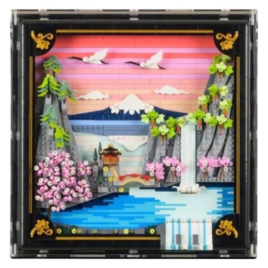 iDisplayit Acryl-Wand-Display für LEGO 31218 Japanische Kirschblütenlandschaft (Mit schwarzem Hintergrund) (QWA361236-BLK)