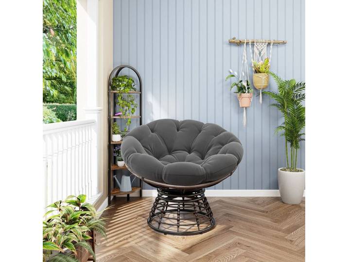Luscriate - Fauteuil Papasan ergonomique Adapté à une utilisation intérieure et extérieure avec coussins épais et moelleux - Gris