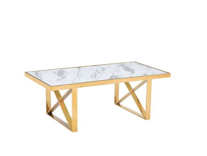 Table basse céramique marbre blanc piètement doré 120x60