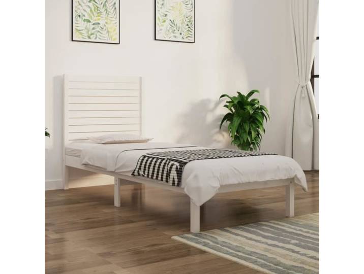 Cadre de lit - Blanc Bois massif - 90x190 cm Simple A04574