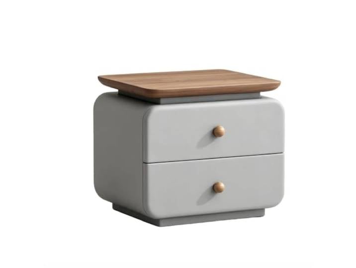SilkRZlsss Modernes Nachttisch, Massivholz, 2 Schubladen, Beistelltisch Kleiner Tisch, Nachttisch, Minimalistisches Runddesign, Schlafzimmer Wohnzimmer(Gray,45*40cm)