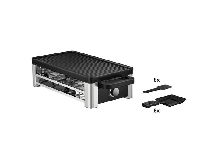 WMF Raclette-Grill, Edelstahlfarben, Metall, 24x13.2x44 cm, Kontrollleuchte, antihaftbeschichtete Raclette-Pfännchen, regelbarer Thermostat, rutschfeste Füsse, Tischgrills & Fondues, Raclette-Grills