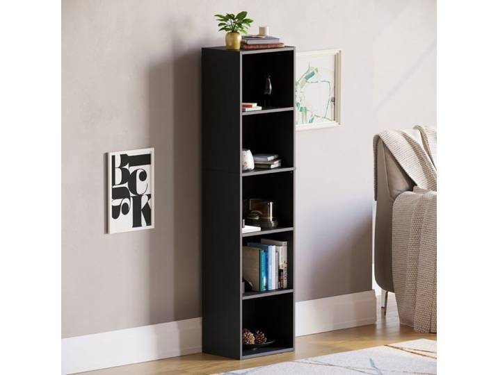 Bibliothèque cubique Oxford 5 niveaux noire - Étagère modulable 132x32x24 cm pour salon ou bureau