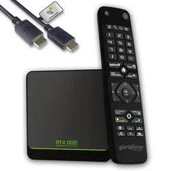 GloriaForce RTX Duo 4K UHD Android 11.0 TV Box 4GB RAM, 64GB Flash, App Force II, Quad core ARM Cortex, 1000 MBps Ethernet und Bluetooth Fernbedienung, Netzteil, HDMI