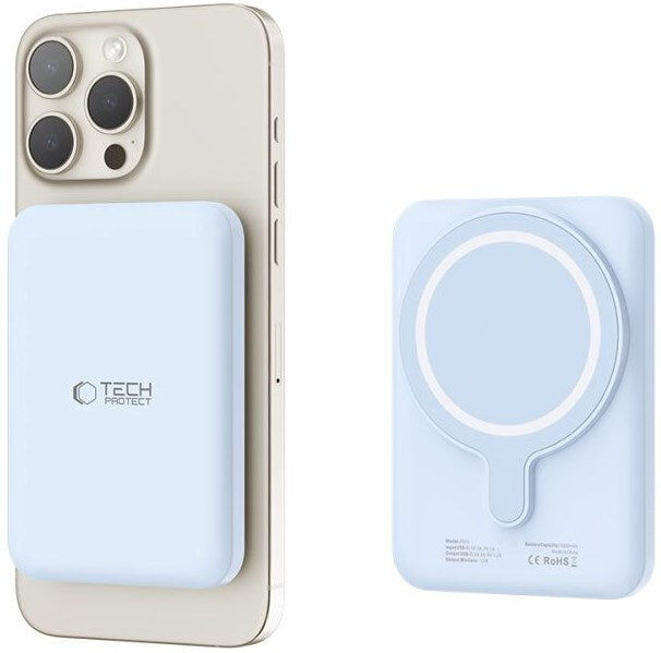 Tech-Protect LifeMag Trådløs & Magnetisk Powerbank 5000 mAh - MagSafe Kompatibel - Blå
