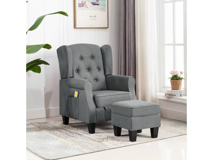 vidaXL Massagesessel mit Hocker Hellgrau Stoff