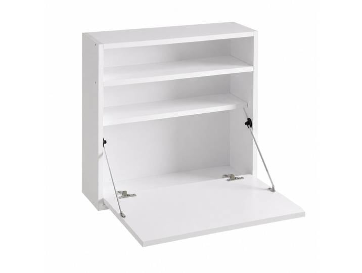 Bureau mural rabattable avec 2 étagères intégrées blanc