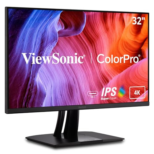 ViewSonic VP3256-4K 32 inch 4K UHD IPS ergonomische monitor met ultradunne randen, Pantone-gevalideerd en 60 W USB-C
